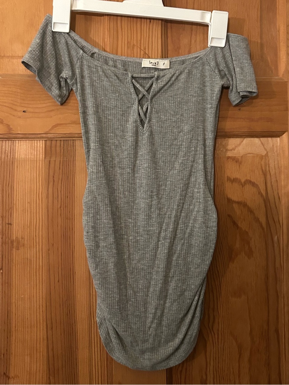 love J Off-Shoulder Ribbed Mini Dress in Gray